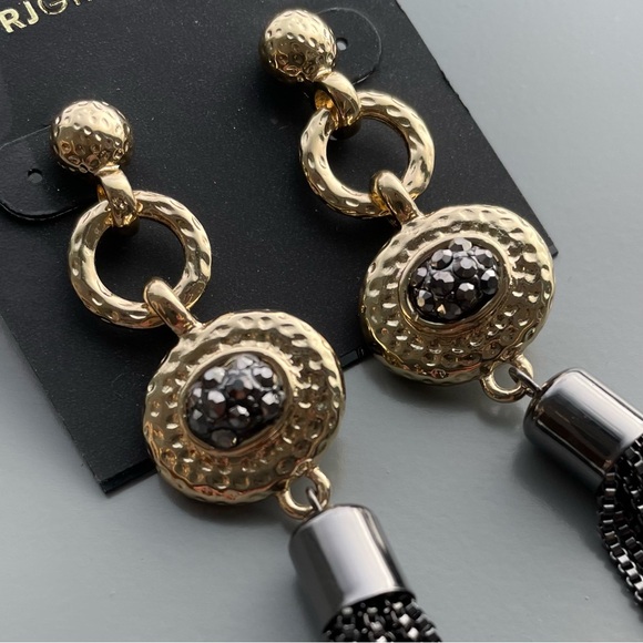 NEW RJ Graziano Gold Tone Gunmetal Tassel Drop Earrings - Picture 2 of 7